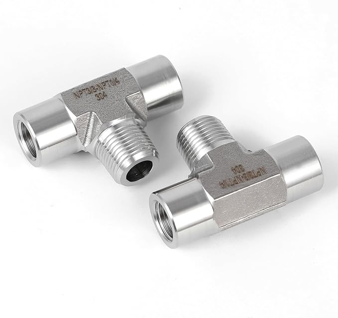 2 piece,NPT1/4 Female - NPT3/8 Male - NPT1/4 Female tee, 3WayConnector, Fabricate of 304 Stainless Steel.
