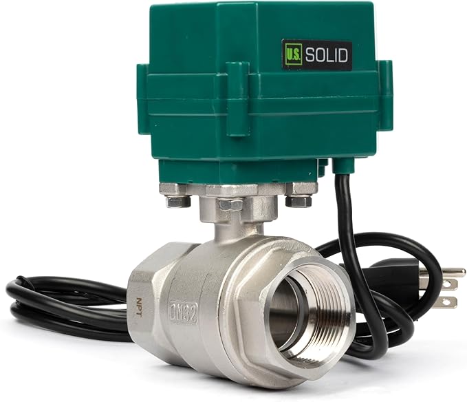 U.S. Solid 1-1/4" Motorized Ball Valve with US Plug 110VAC Stainless Steel Electrical Ball Valve,Auto Return, Normally Open