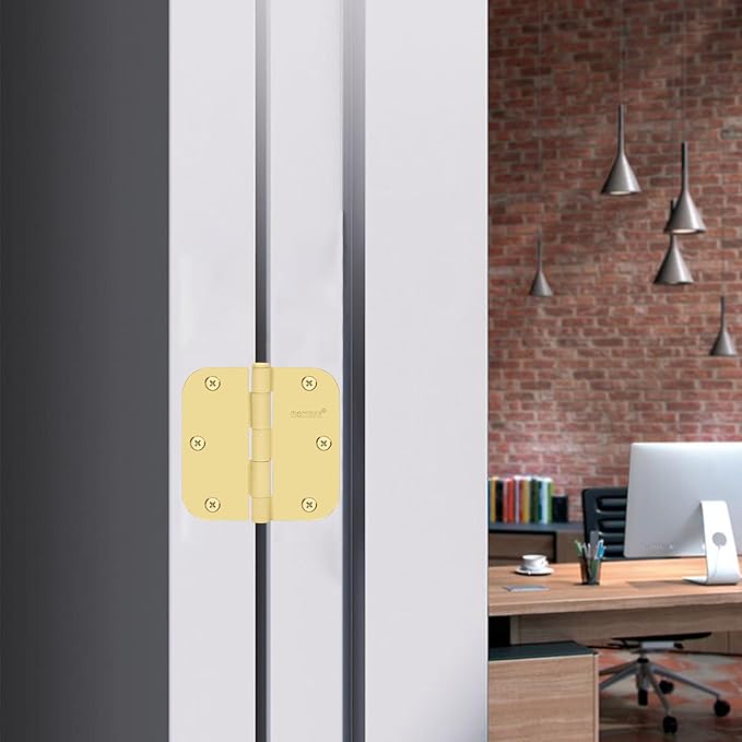 15 Pack Polished Gold Door Hinges 3.5 Inch, 5/8" Radius Rounded, Standard Residential for Doors 3 ½",Sturdy Hinges, Interior Hinges
