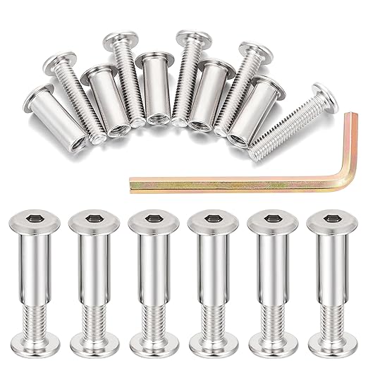 50 Sets Silver Furniture Bolts Metric Hex Screw Bit Set - M6x30mm Metal Deck Screws for Furniture Screw Socket Cover Wood Socket Cap Bolt Kit, Assorted Nuts and Bolt