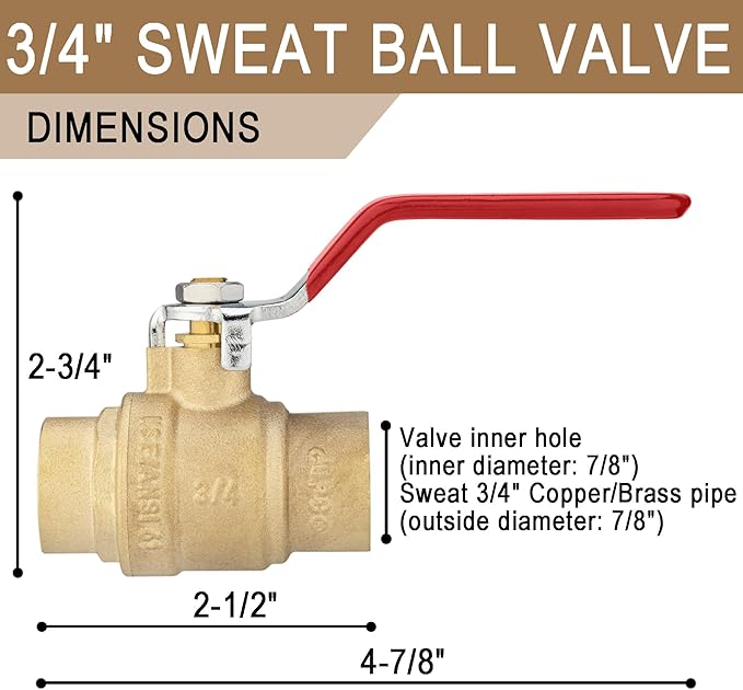 [4 Pieces] Lingmfg 3/4" Sweat Ball Valve Shut Off Valve LING-BV1-3/4FSWT-4
