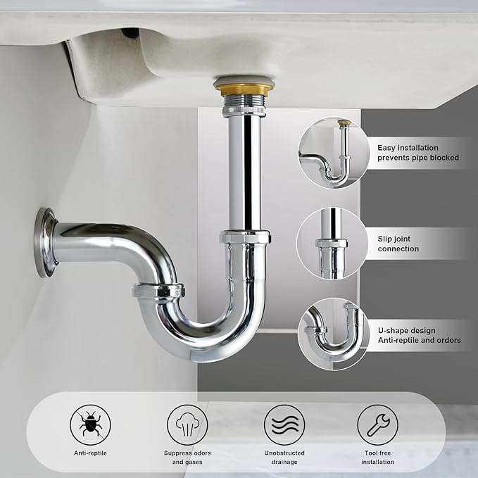 ZM Brass P-Trap Pipe with Clean Out Basin Sink Waste Kit with Reducing Washer 1-1/2'' 22GA
