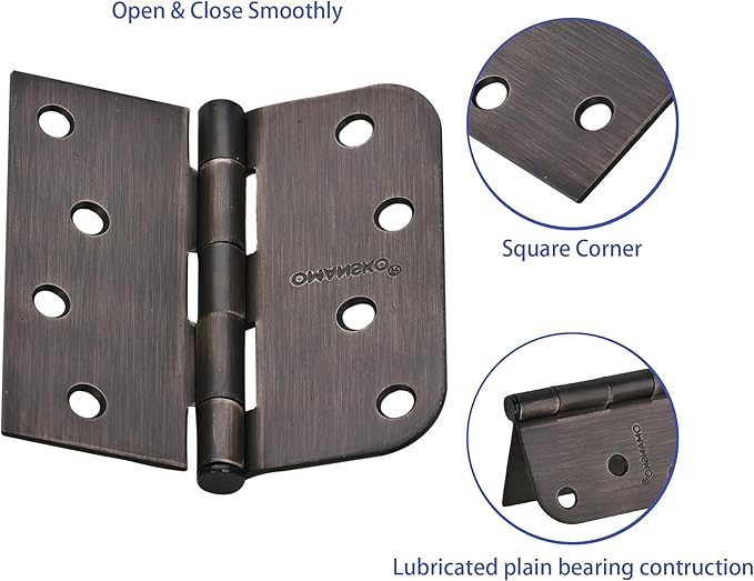 4 x 4 Inch Door Hinges for Wood, 18 Pack Oil Rubbed Bronze Door Hinges for Interior Doors Heavy Duty Hinges with Square and 5/8" Radius Corner