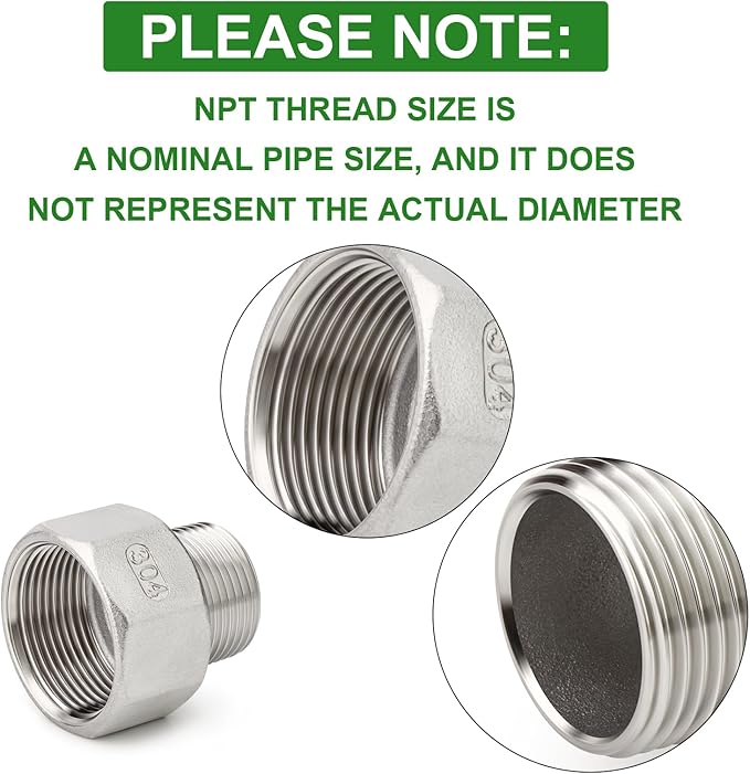 TAISHER 1PCS 304 Stainless Steel Pipe Fitting, Reducer Adapter, 1-1/2" NPT Male x 2" NPT Female