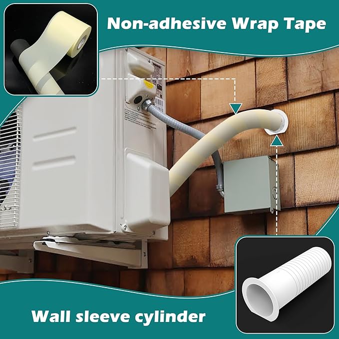 Daisypower Wall Sleeve for Air Conditioner Line Set Covers for Outside Units, Mini Split Line Set AC Sleeve Trough the Wall Pipe Accessories for 3in Wall Hole (8 inches Length)