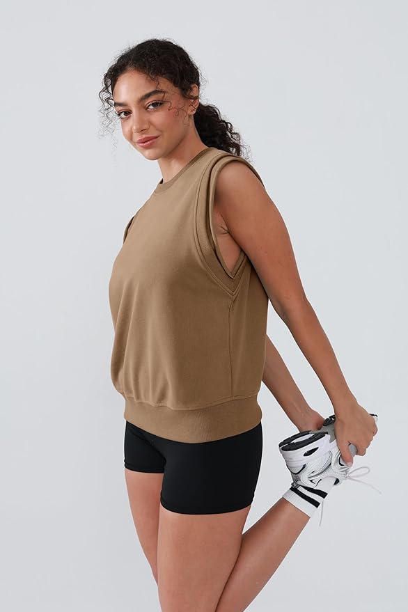 Workout Tank Tops Woman Crew Neck Athletic Tops Cotton Sweatshirt Loose Fit Muscle Tanks Runnning Gym Sports Shirt