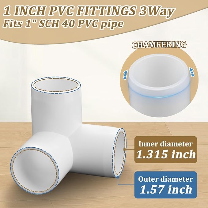 12-Pack 1" PVC Fittings 3 Way, Furniture Grade 1 Inch PVC Pipe Fittings 3 Way, UV Resistant, Fits SCH40 Pipe DIY Garden Shelves, Greenhouse, Shelf