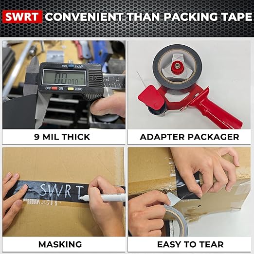 SWRT 9 Mil 2-Pack Black Heavy Duty Duct Tape Strong Adhesive, 2 in x 30 YD (Total 60YD) Duct Heavy Duty Waterproof All Weather Black Duct Tape No Residue Sealing & Patching for Indoor&Outdoor Repair