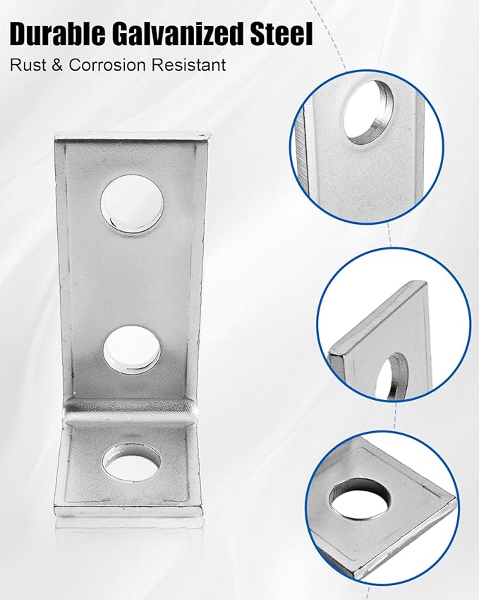 12 Pack 3 Hole 90 Degree L Shaped Fitting Bracket Corner Brace Metal Framing Connector Compatible with 1/2 inch Bolt in 1-5/8 inch Strut Channel