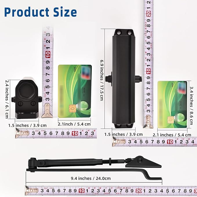 Door Closers Commercial Heavy Duty Automatic Door Closer Residential Grade 3 Spring Hydraulic Door Closer, 6.88" x 1.5" Small, Black