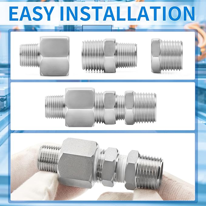 ChillWaves 304 Stainless Steel Pipe Fitting, Reducer Hex Nipple 3/4" NPT Male x 1/2" NPT Male Thread Adapter(3-PACK)