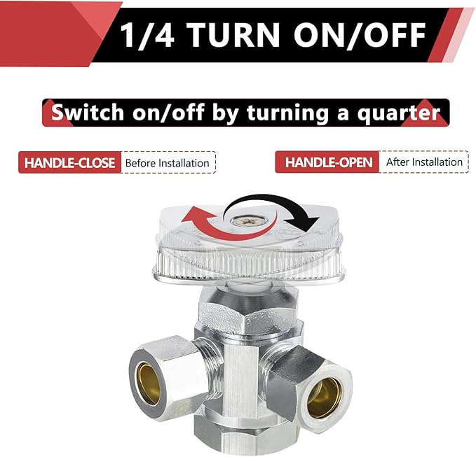 (Pack of 5) EFIELD Dual Compression Outlet Multi-Turn Angle Stop Valves,1/2" Fip Iron Pipe x (3/8 inch x 3/8 inch),Chrome Plated Brass (5),(VALVE189-5PCS)