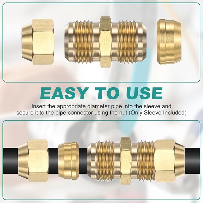 PATIKIL 8 mm OD Tube Compression Sleeves Ferrules, 16 Pack Brass Ferrule Compression Fittings for Water Oil Air Pipes