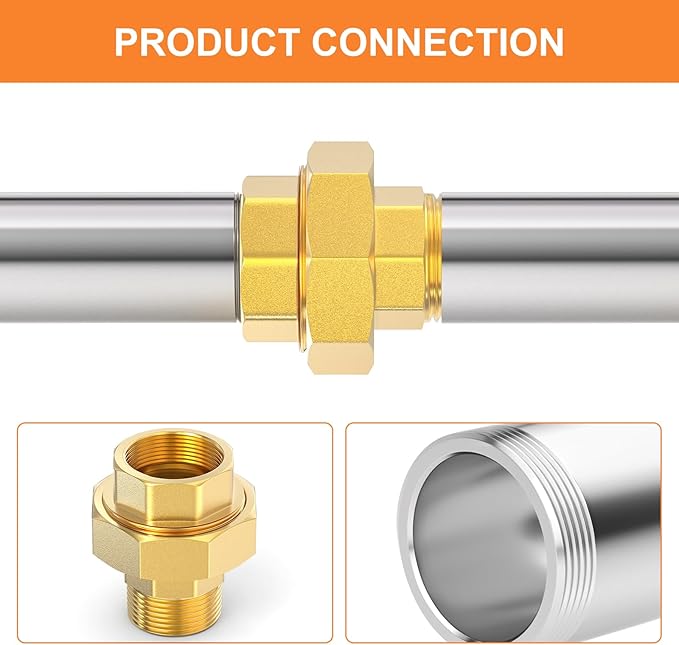 GASHER 1PC Brass Union，1" NPT Male x 1" NPT Female Pipe Fitting