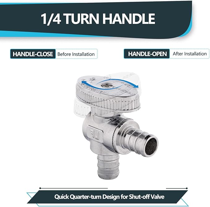 (Pack of 30) Seelink Pex Crimp 1/4 Turn Angle Stop Valve, 1/2" Pex Barb Crimp (F1807), Chrome Plated Brass(VALVE102-30Pack)