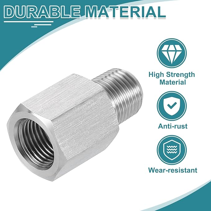 uxcell Pipe Fitting Reducing Adapter, 1/8" NPT Male x G1/8" Female 304 Stainless Steel Reducer Connector for Water Oil Air Pressure Gauge, Silver