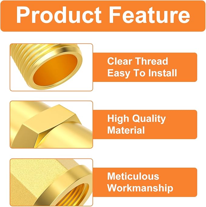 GASHER 8PCS 1/4 Inch NPT Brass Pipe Fittings, Hex Nipple, Hex Coupling, 90 Degree Barstock Street Elbow Air Hose Fittings
