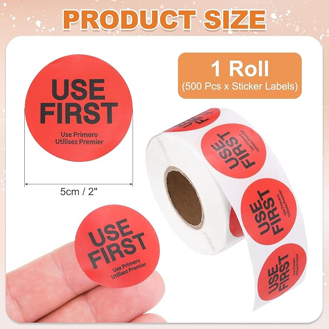 PATIKIL 500 Pcs USE First Stickers, 2 inch Round Use First Stickers Food Service Circle Inventory Control Adhesive Labels for Food Service Kitchen Restaurants Retail Storage Date, Red