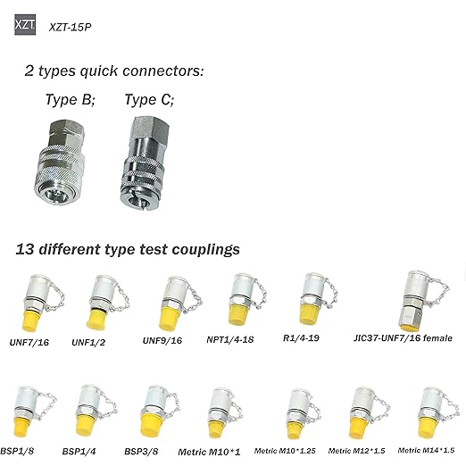 XZT 70U Hydraulic Pressure Test Coupling Kit,Pressure gauges Set,Test Hose,BSPP ORFS JIC Hydraulic Swivel Run tees for Repair Excavator Construction Machinery
