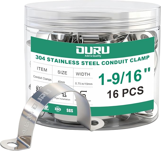 16pcs 1-9/16 Inch Conduit Clamp 304 Stainless Steel, Rigid Metal Pipe Clamp U Bracket, 2 Holes Pipe Strap for Automotive, Wire & Tube