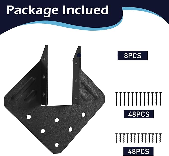 8 Pcs Hurricane Tie,14-Gauge(2mm) Heavy Duty Joist Hangers,Black Powder Coating Roof Brackets Fit 2X Truss to Rafter Connector for Roofing Trusses Wood Timber Connectors with Screws…