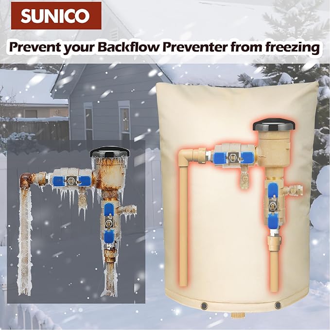 SUNICO Backflow Preventer Insulation Cover (5°F) - 5-Layer Upgrade Insulated Design Sprinkler Covers for Outside,13" W X 25" H, Backflow Insulation Cover for Sprinkler Valve ,Winter Freeze Protection