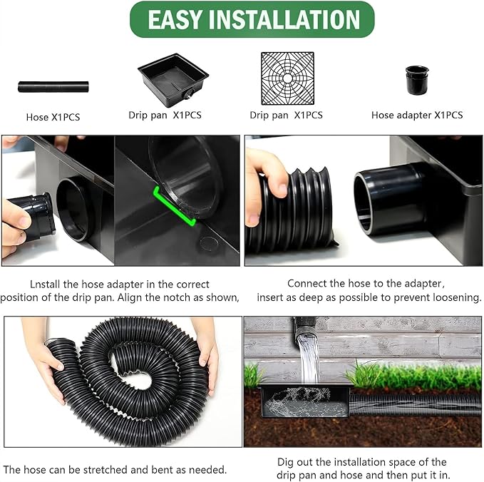 2 Pack Gutter Downspout Extensions,Catch Basin Low Profile Downspout Extender | No Deep Dig Catch Basin, Flexible Pipe Extension to 5.1ft, Protect House Foundation