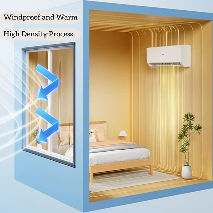 TECUUL Window Insulation for Winter, 47''X63'' Window Insulation Kit Thicken Plastic Transparent Window Film Easy Installation Keep Cold Out Weatherproof Soundproof Thermal Curtain