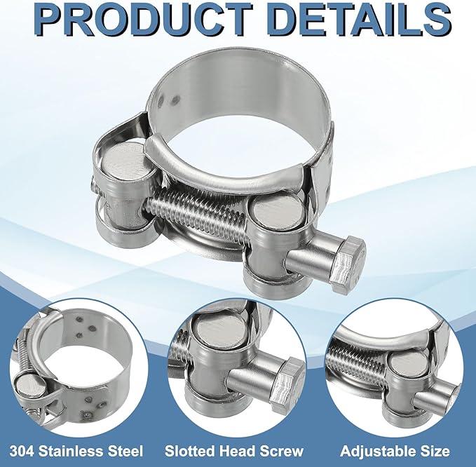 PATIKIL 29-31mm T-Bolt Hose Clamp, 4 Pack Intercooler Pipe Tube Clamps 304 Stainless Steel Radiator Hose Clamp for 1.14"-1.22" Pipe