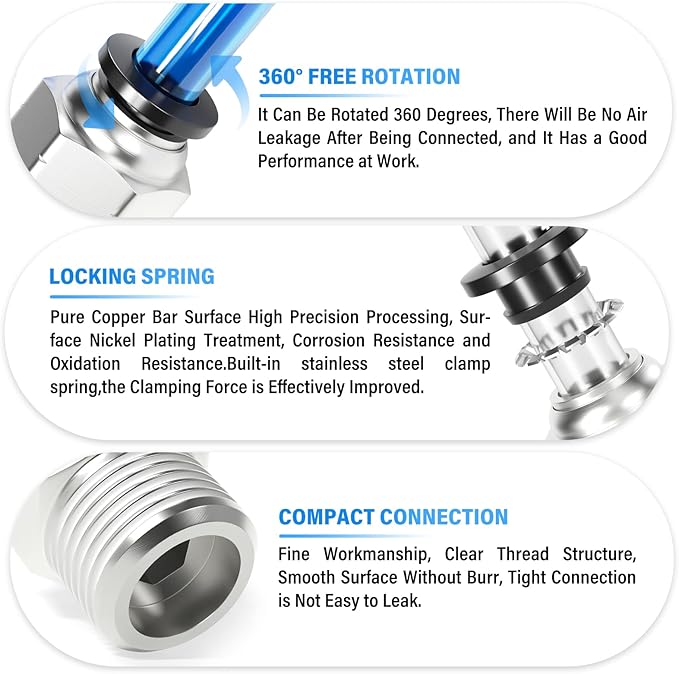 TAILONZ PNEUMATIC Male Straight 8mm Tube OD x 3/8 Inch NPT Thread Push to Connect Fittings PC8-N3 (Pack of 10)