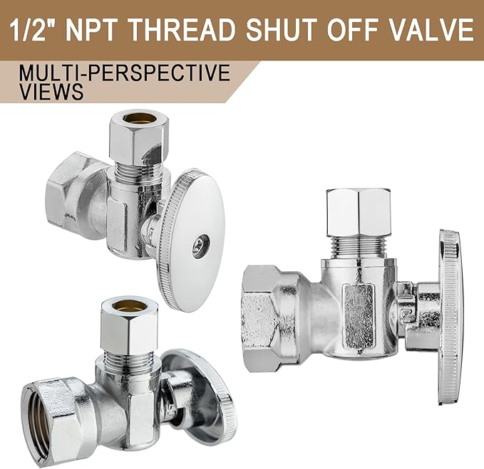[10 Pieces] Lingmfg Angle Valve Shut Off Valve 1/2" NPT Thread x 3/8" Compression LING-AV38-1/2FNPT-A-10