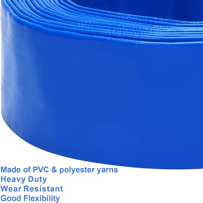 Lay-Flat Pool Backwash Hose - 2" x 25Ft Reinforced Heavy Duty PVC Discharge Hose Weather-Proof Vinyl Pool Drain Hose for Water Transfer with 2 clamps