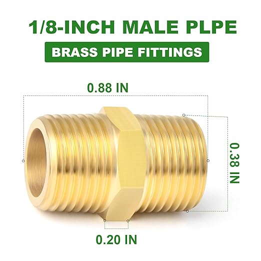 TAISHER 10PCS Brass Pipe Fitting Adapter, Hex Nipple,1/8-Inch Male Pipe x 1/8-Inch Male Pipe