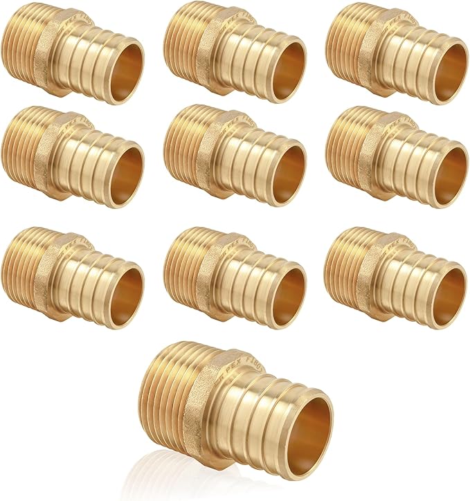 (10-Pack) PEX Fittings, Pex 3/4"x1/2" Male Threaded NPT Adapter, Brass Crimp Fittings, for PEX Tubing Pipe Plumbing, ASTM F1807(PEX1807027)