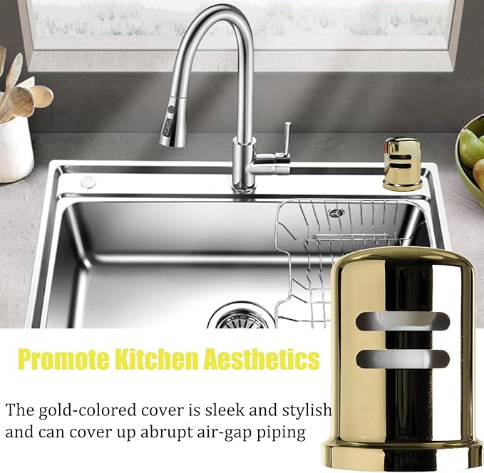 1-5/8" cap diameter 2-1/4 Dishwasher Solid Brass Air Gap Cap Only, Replacement for air gap dishwasher Air Gap Cover Fits Most Air Gap Bodies (Gold))