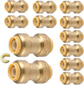 12-Pack HeSun Pushfit Coupling, 1/2"x1/2" Push to Connect Plumbing Fittings with Disconnect Clip, Brass Push-fit Fittings for PEX, Copper, CPVC, PE-RT Pipes(PF003-12)
