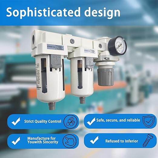XingNEeng 1/2" NPT Compressed Air Filter Regulator Lubricator (FRL) Unit, Double Water/Oil Trap Separator, Gauge(0-150 psi), Semi-Auto Drain Air Compressor Water Separator, Poly Bowl, Metal Bracket