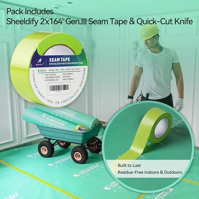 39" x 100' Heavy-Duty Temporary Floor Protection for Construction & Renovation, Green, Surface Protection Film for Hardwood Floors, Tile&Hard Paint Protection. (H-300G 39" x 100')