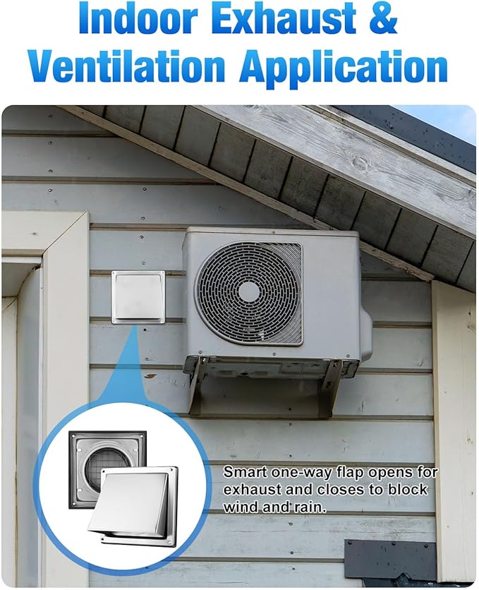 4" Dryer Vent Cover Outside with Screen, Hooded Wall Vent with Non-Return Flap for Kitchen Range Hood Dryer Ventilation (with Detachable Extended Pipe Vent Hood, Stainless Steel)