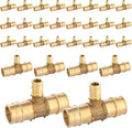 (30-Pack) 1" x 1" x 1/2" PEX-A Brass Tee Fittings, PEX Tubing Pipe Hose Fittings, ASTM F1960