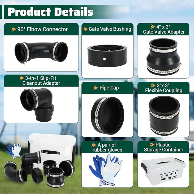 RV and Camper Sewer Waste Plumbing Connection System Kit with Slip Fit Coupling Adapter For 3 inch Pipe RV Sewer Hose Fittings RV Sewer Adapter