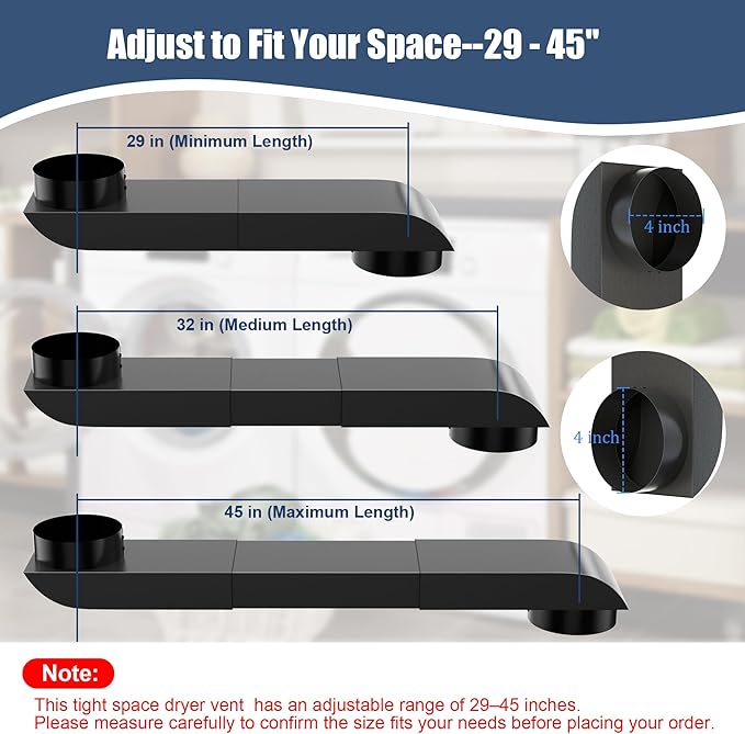 4" Adjustable Periscope Dryer Vent Kit, 304 Stainless Steel Dryer Vent Kit, 29"- 45" Telescoping Dryer Vent Duct Fit for Whirlpool and all 4in Dryer Vent, Dryer Vent Adapter for Tight Spaces