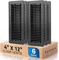 4" x 12" Floor Register Vent Covers 6-Pack, Walkable Powder-Coated Metal Vent Covers with Adjustable Airflow, Curved Safe Edges for Floor/Wall, Black