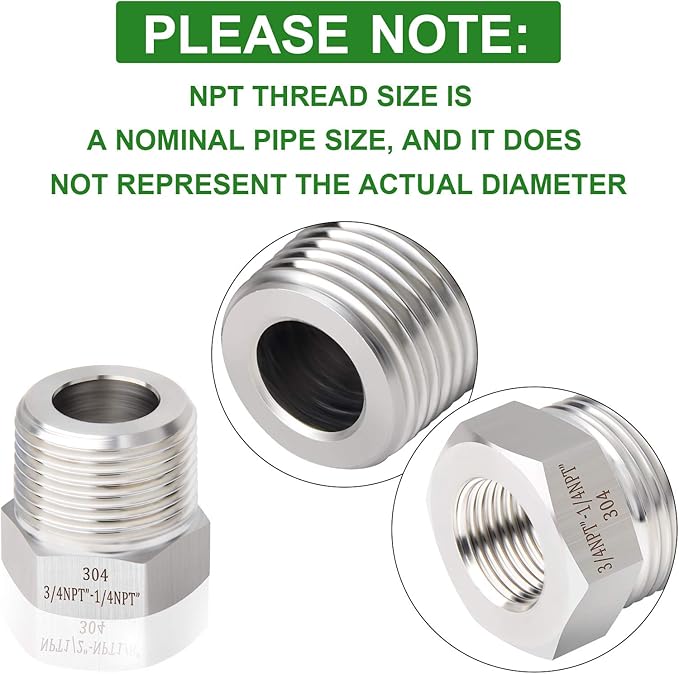 TAISHER 5PCS Forging of 304 Stainless Steel Reducer Hex Bushing, 3/4" Male NPT to 1/4" Female NPT, Reducing Forging Pipe Adapter Fitting