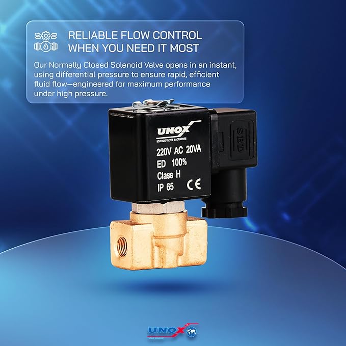 UNOX 1/4" NPT Solenoid Valve 220V AC, Brass Control Valve Normally Closed - 0-232 PSI Multi-Purpose Reliable Control Valve for Water, Air, and Gas - Solenoid Valves