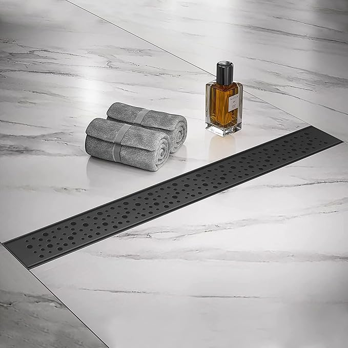 Sharp-tec 36 inch Linear Shower Drain, Black Rectangular Floor Drain, V-Shape Design Drain Channel, 304 Stainless Steel, cUPC Certificated for Bathroom Shower Room (Drain Base is Not Included)