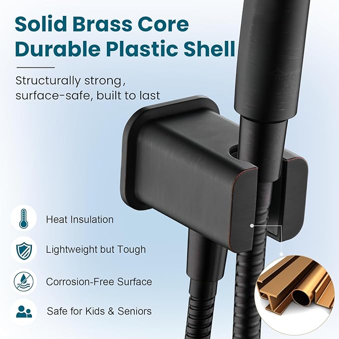 BRIGHT SHOWERS Wall Supply Elbow with Shower Head Bracket for Handheld Shower Head, Brass Core Wall Mounted Water Outlet, G1/2 Connector, Oil Rubbed Bronze