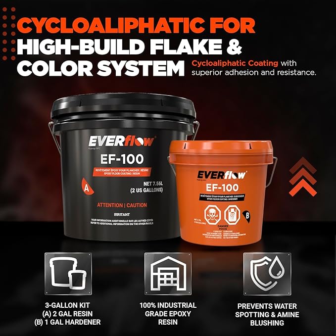 Clear Epoxy Resin Coating for Floors & Counter Tops, 100% Solids, Self Leveling - 3 Gallon Kit