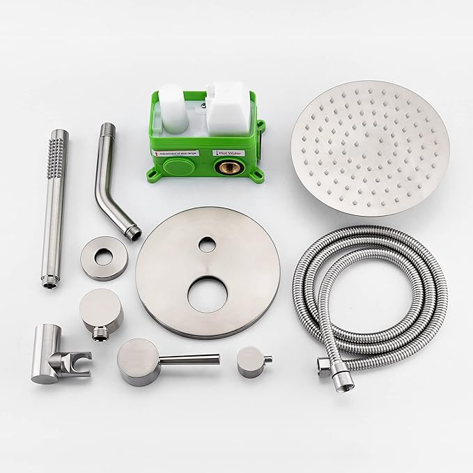 SUMERAIN Wall Mounted Rainfall Shower System Brushed Nickel Shower Faucet Set with Handheld Sprayer and Valve