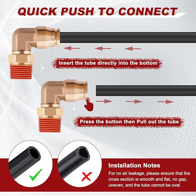 3/4" Quick Push to Connect Fittings Brass 90 Degree Union Swivel Elbow Joint DOT Approved 3/4" Tube OD x 1/2" NPT Thread Air Brake Line Adapter Air Suspension Kit for Car Truck Trailers 2pcs